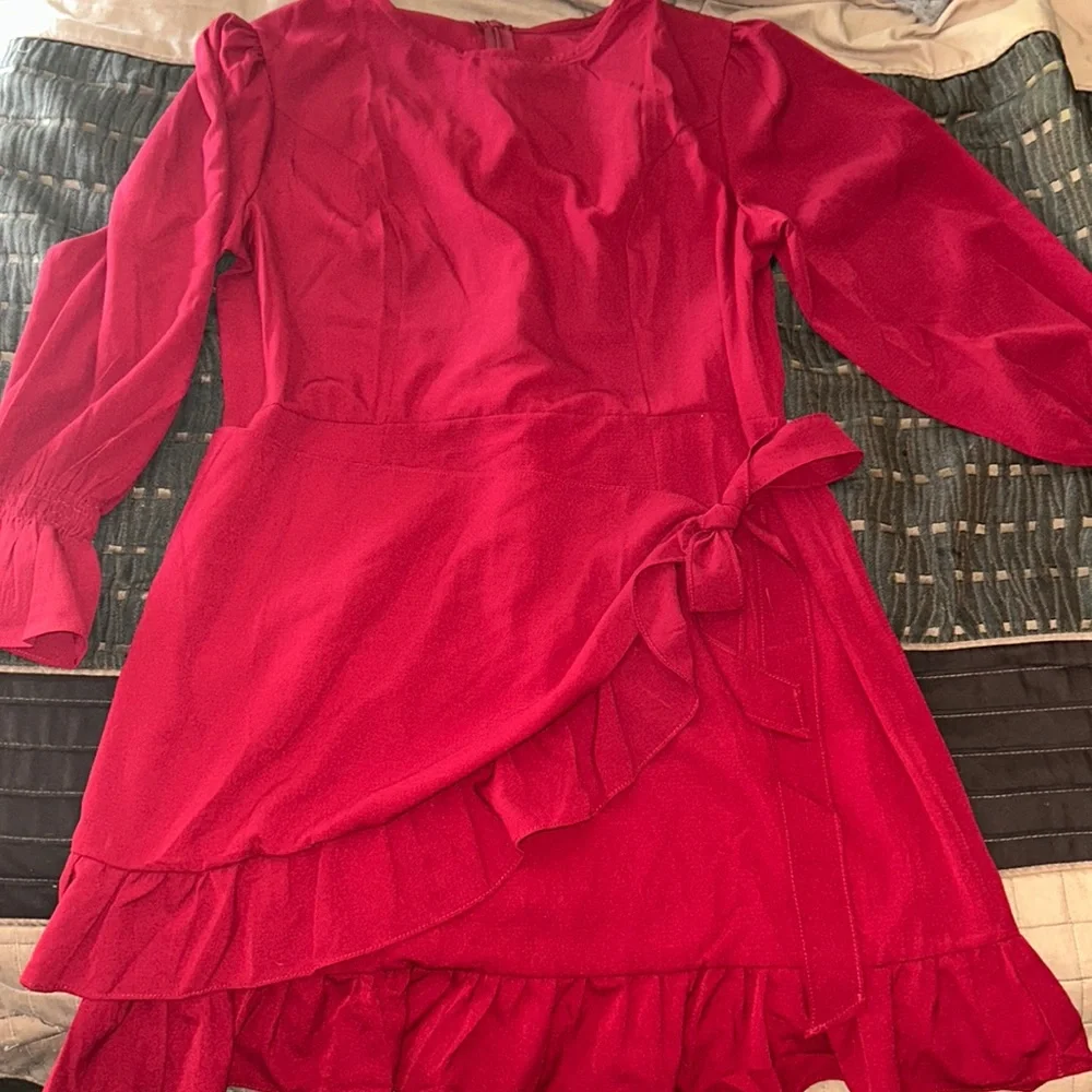 Red Ruffle Wrap Dress - Picture 1 of 6